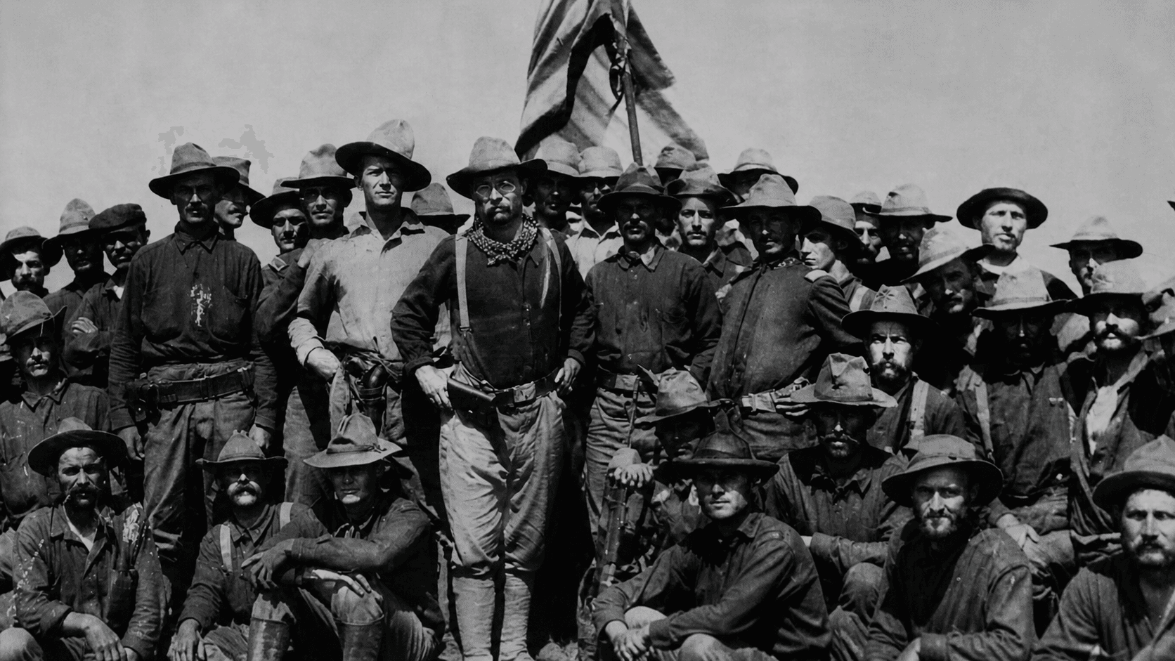Theodore Roosevelt with his Rough Riders, archival photograph