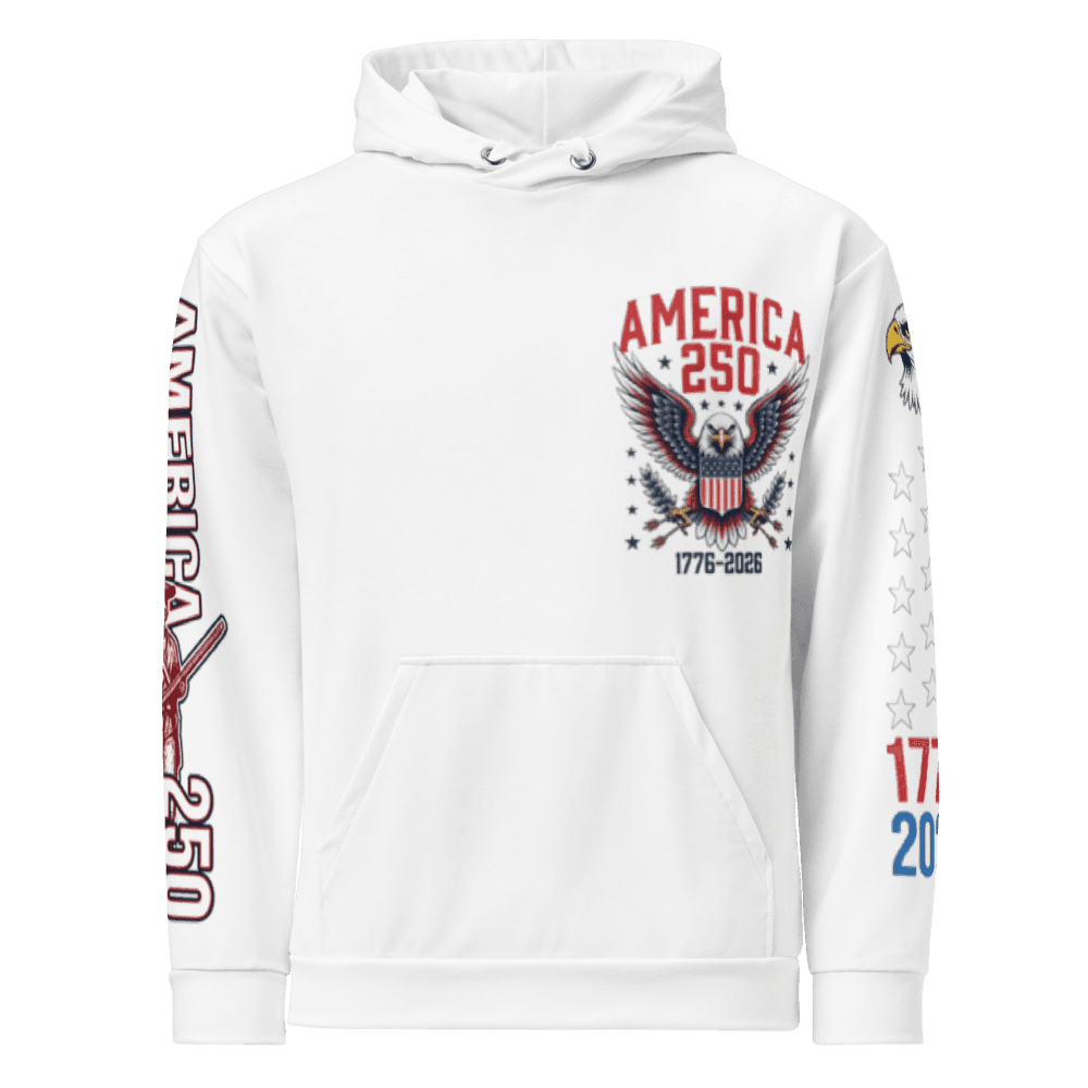Freedom 50 v6, America 250, eagle-supreme, AOP Unisex Cotton Hoodie