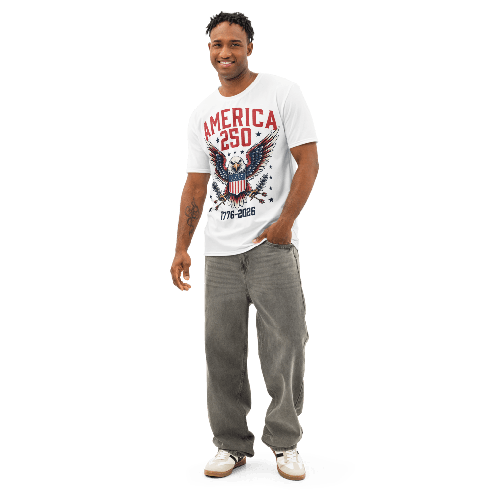 Freedom 50 v6, America 250, eagle-supreme, AOP Men's Cotton T-Shirt