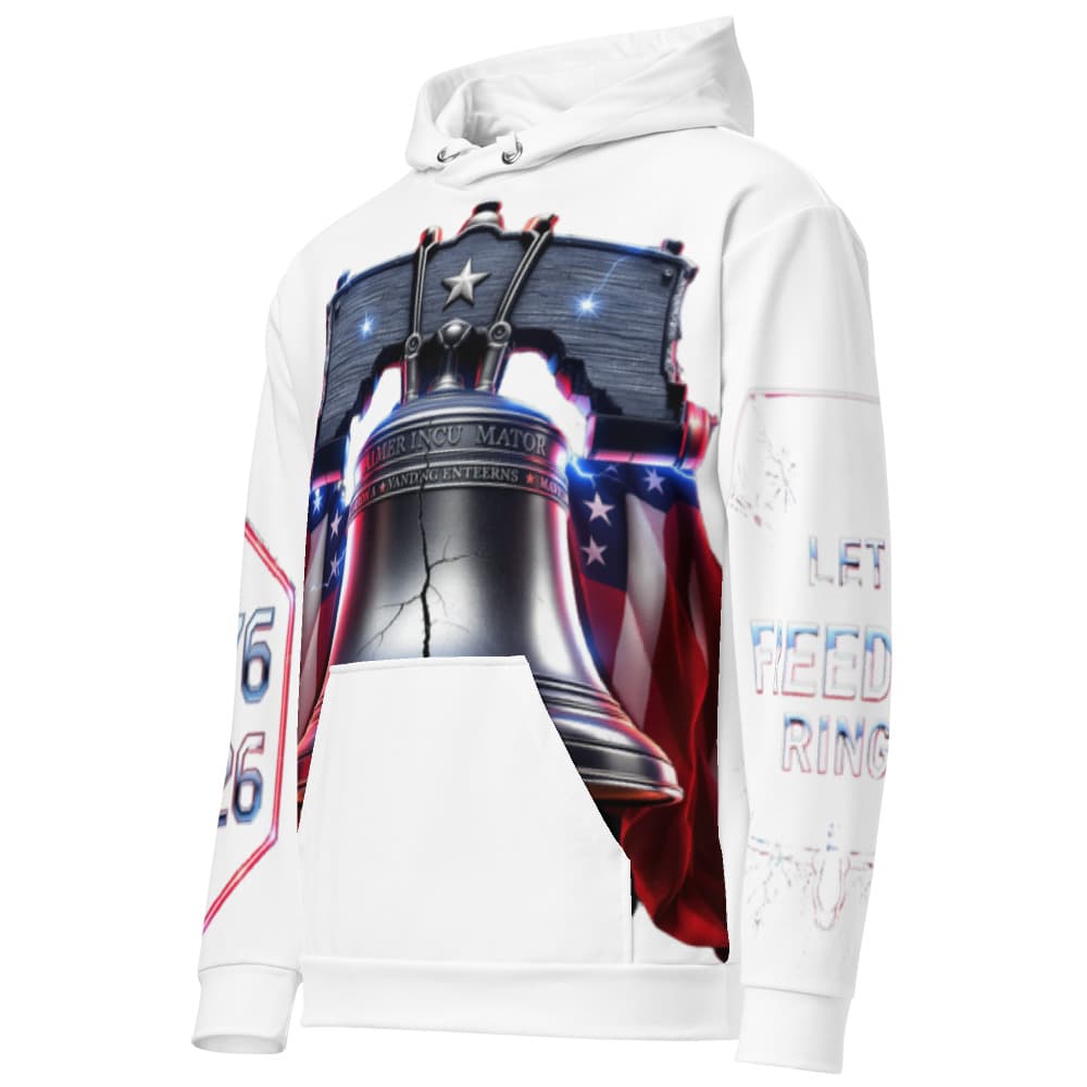 Freedom 50 Full Catalog — Liberty Bell Strikes — All-Over Print Unisex Cotton Hoodie alt view