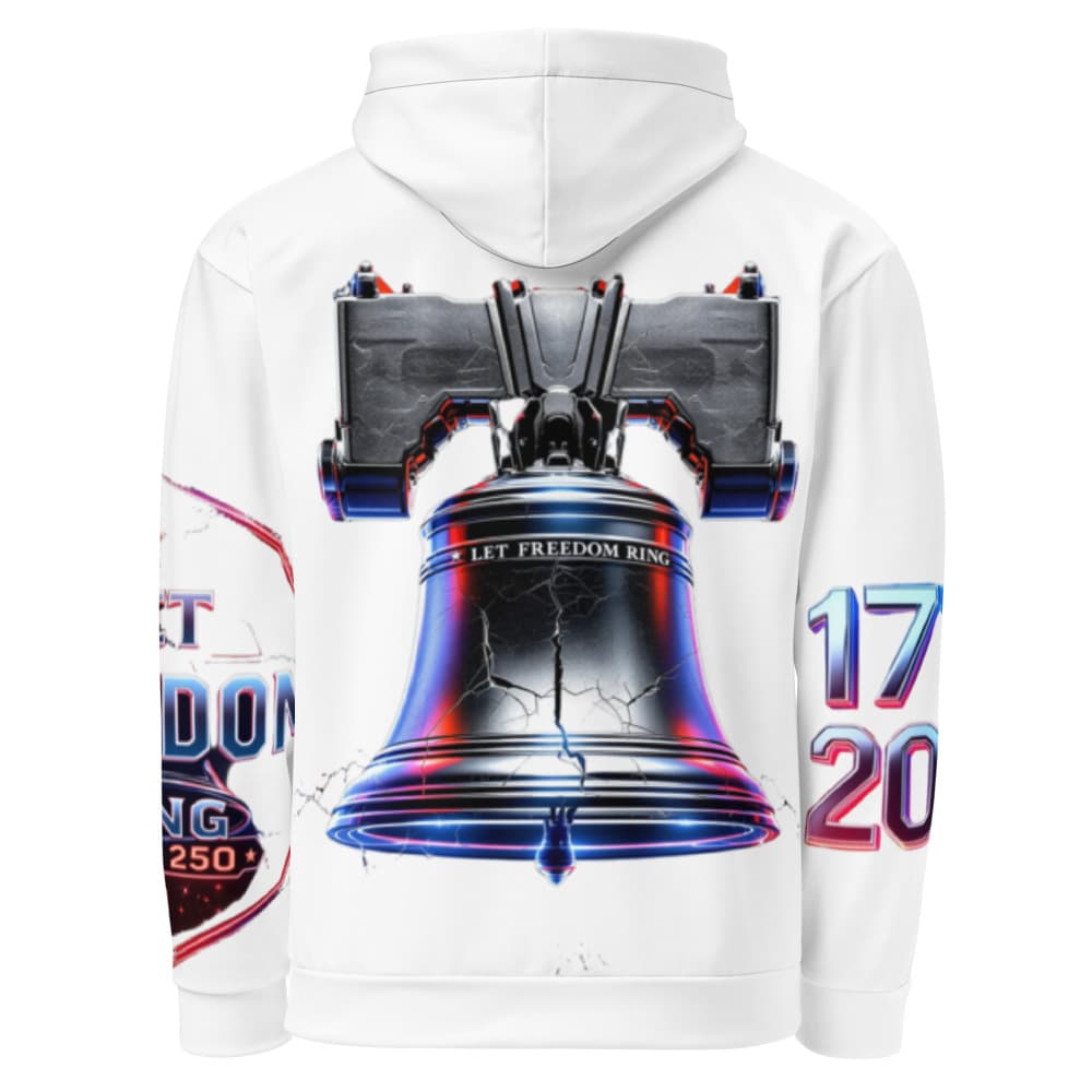 Freedom 50 Launch — Liberty Bell Strikes — All-Over Print Recycled Unisex Hoodie