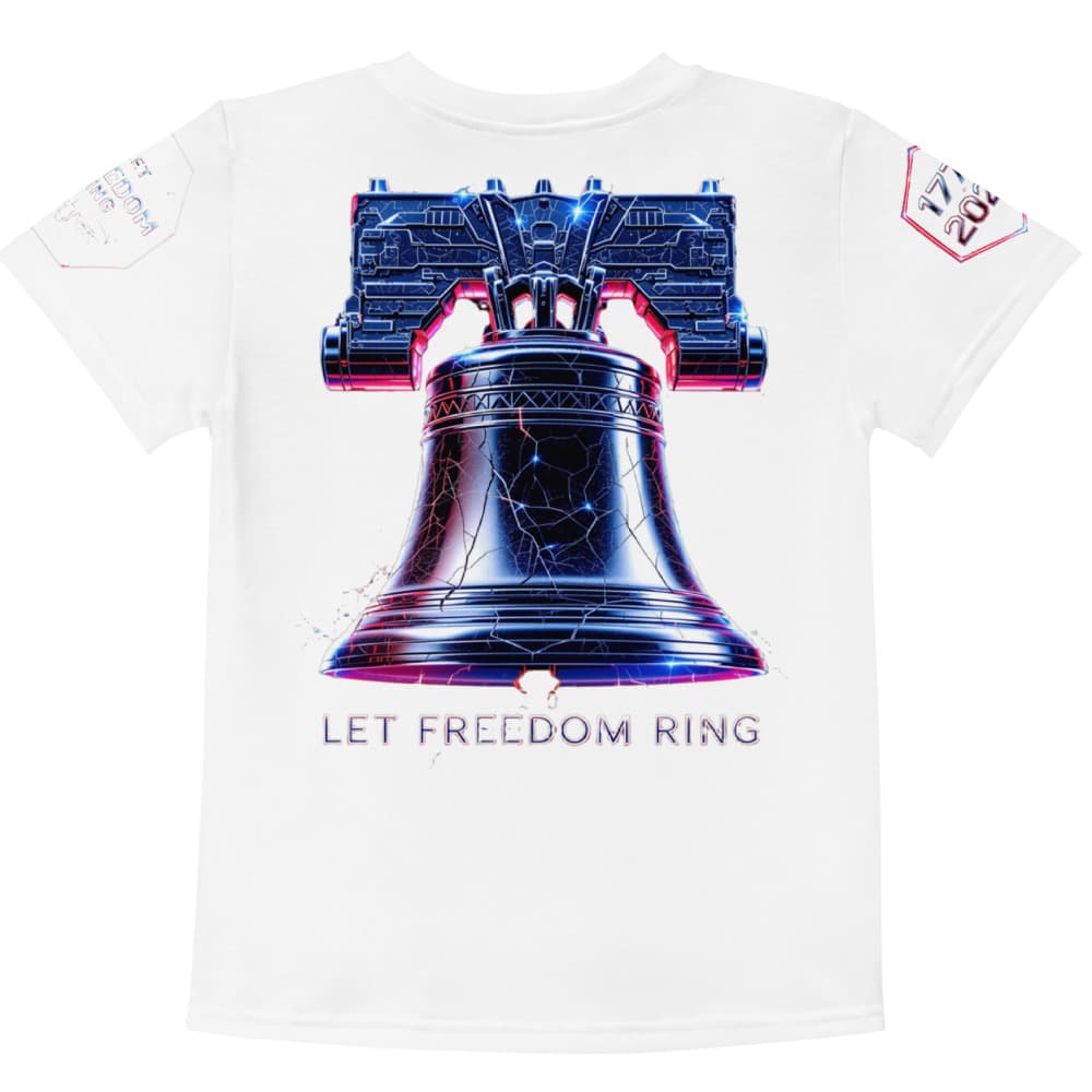 Freedom 50 Full Catalog — Liberty Bell Strikes — All-Over Print Kids Cotton Crew Neck T-Shirt alt view