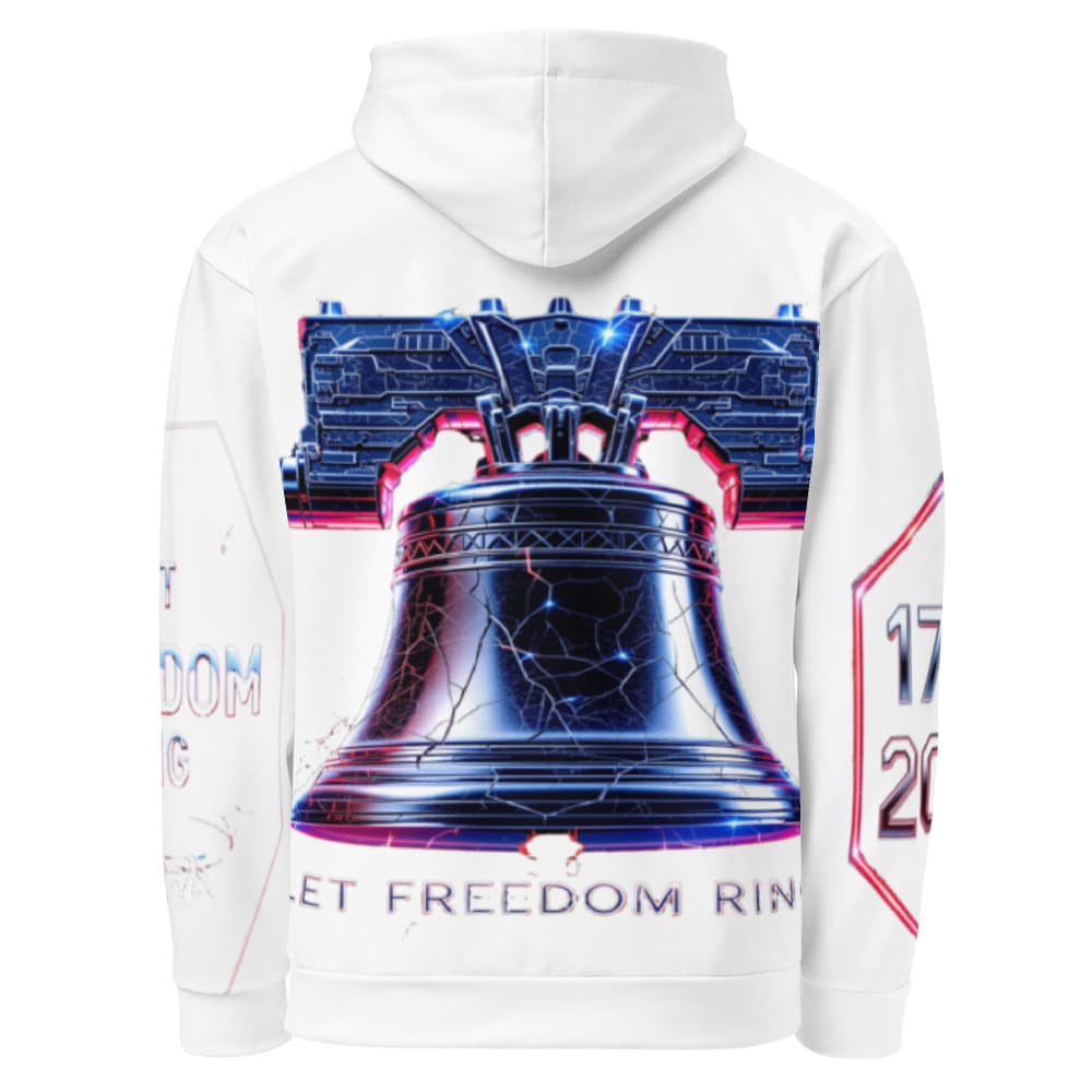 Freedom 50 Full Catalog — Liberty Bell Strikes — All-Over Print Unisex Cotton Hoodie alt view