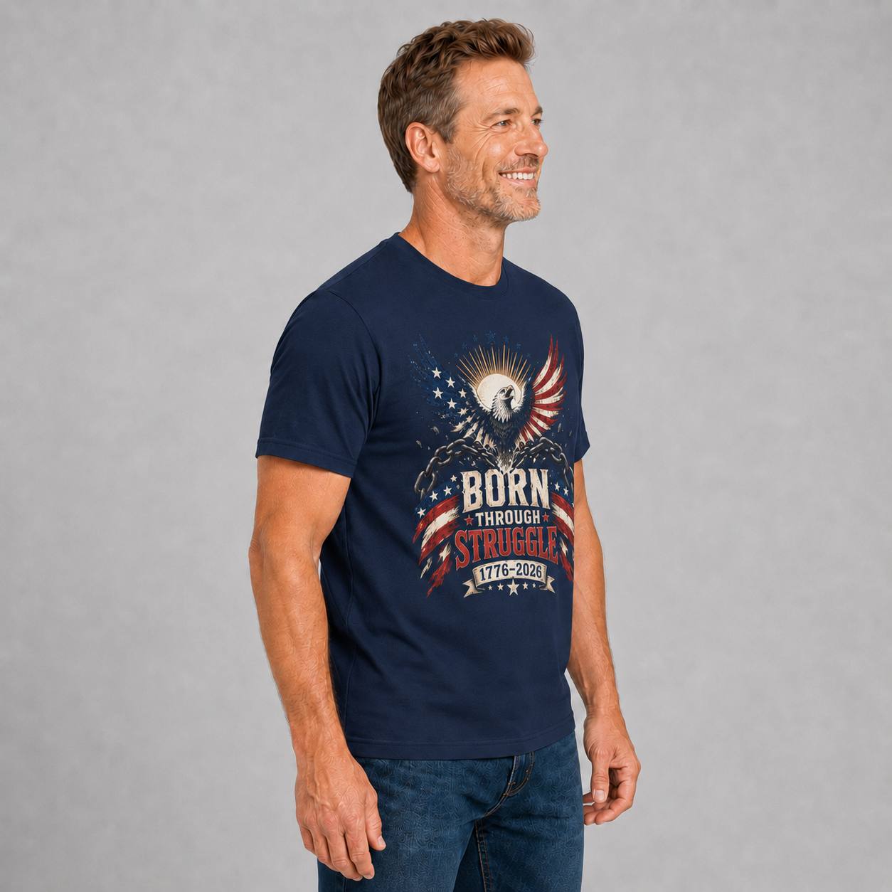 Born Through Struggle — America 250 Tee in Men's navy view 2, additional product view