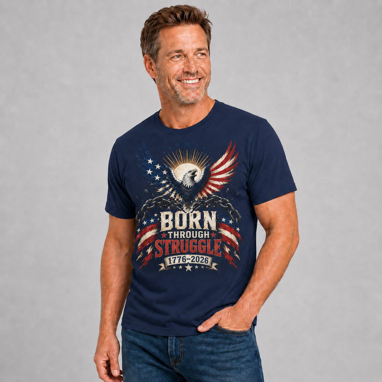 Born Through Struggle — America 250 Tee in Men's navy view 3, additional product view