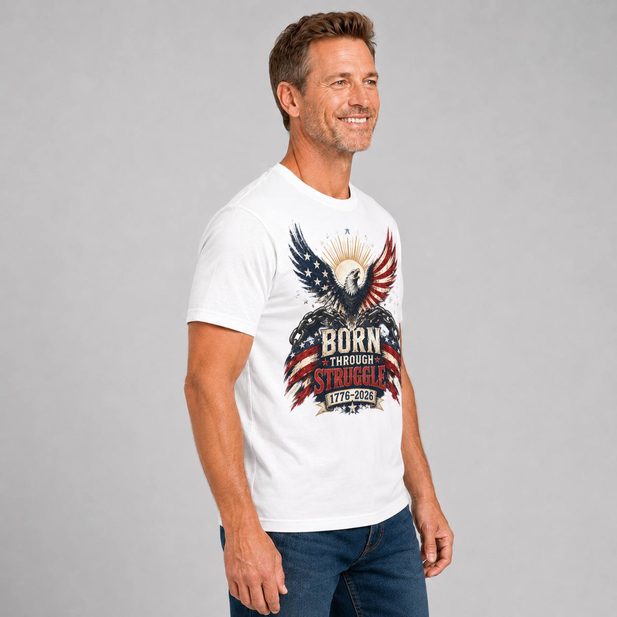 Born Through Struggle — America 250 Tee in Men's white view 2, additional product view