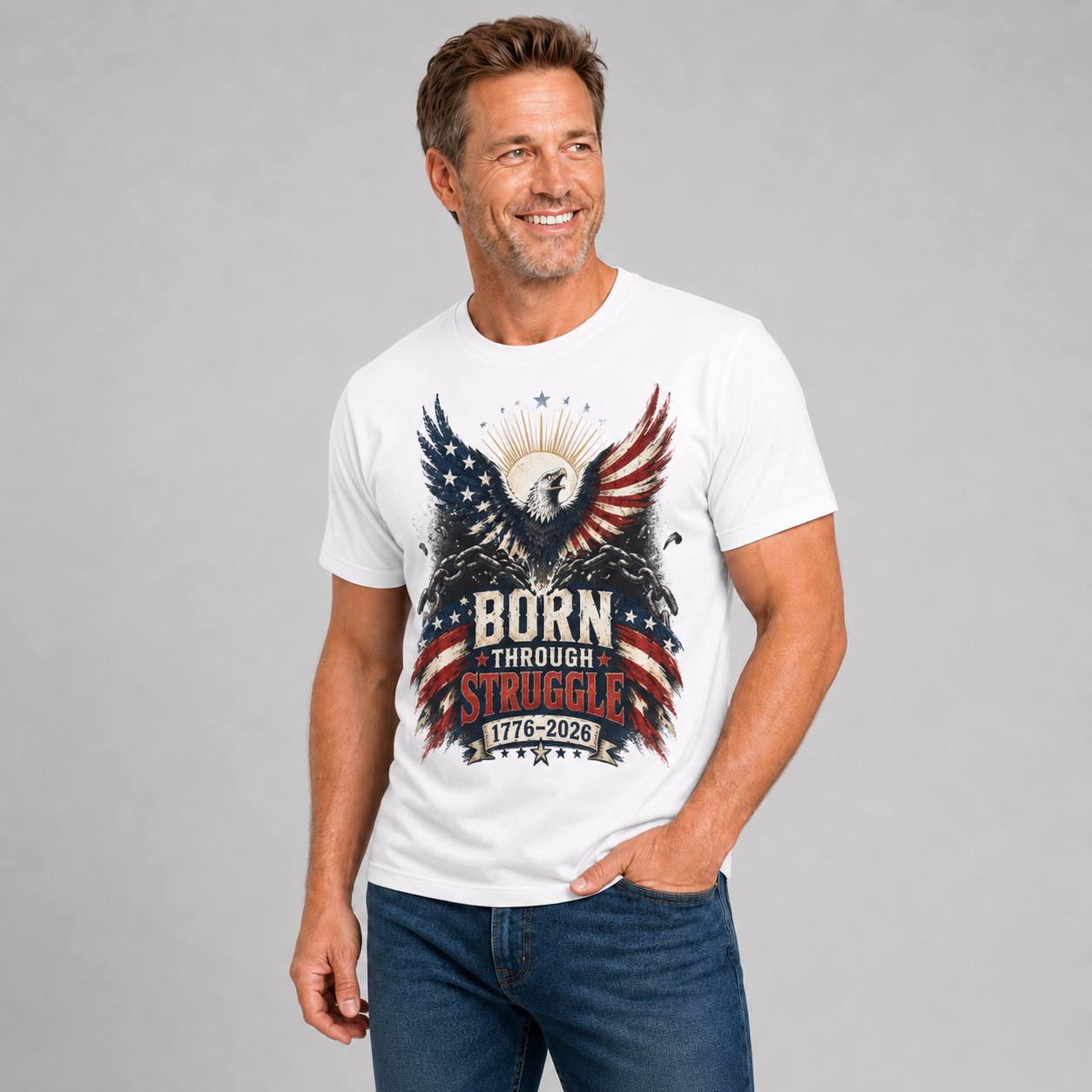 Born Through Struggle — America 250 Tee in Men's white view 3, additional product view