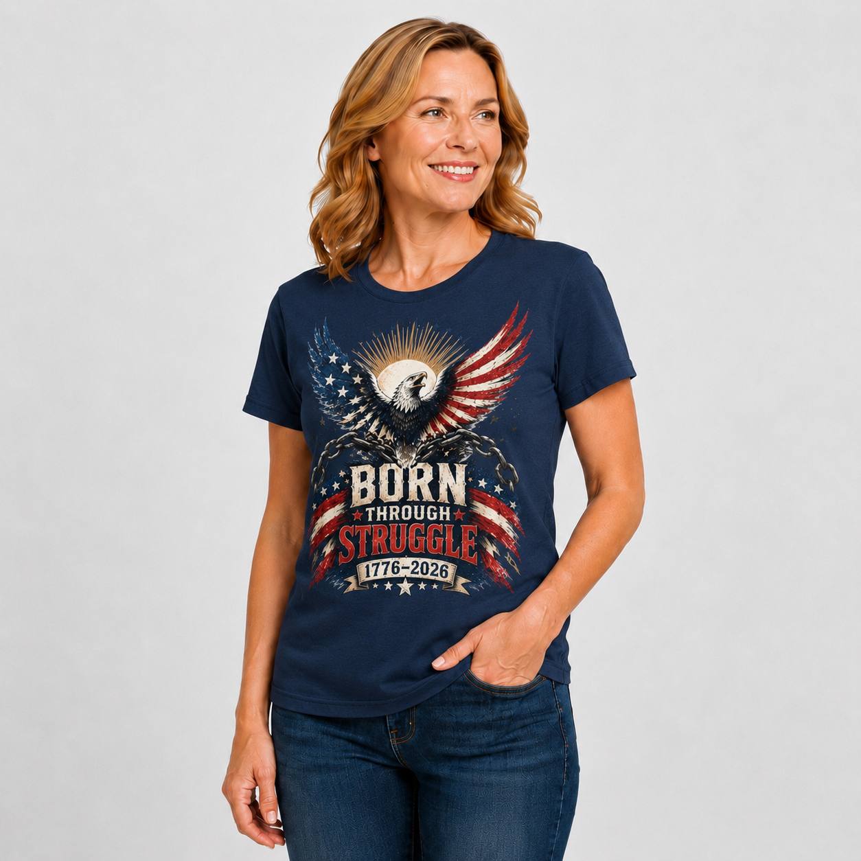 Born Through Struggle — America 250 Tee in Women's navy view 2, additional product view