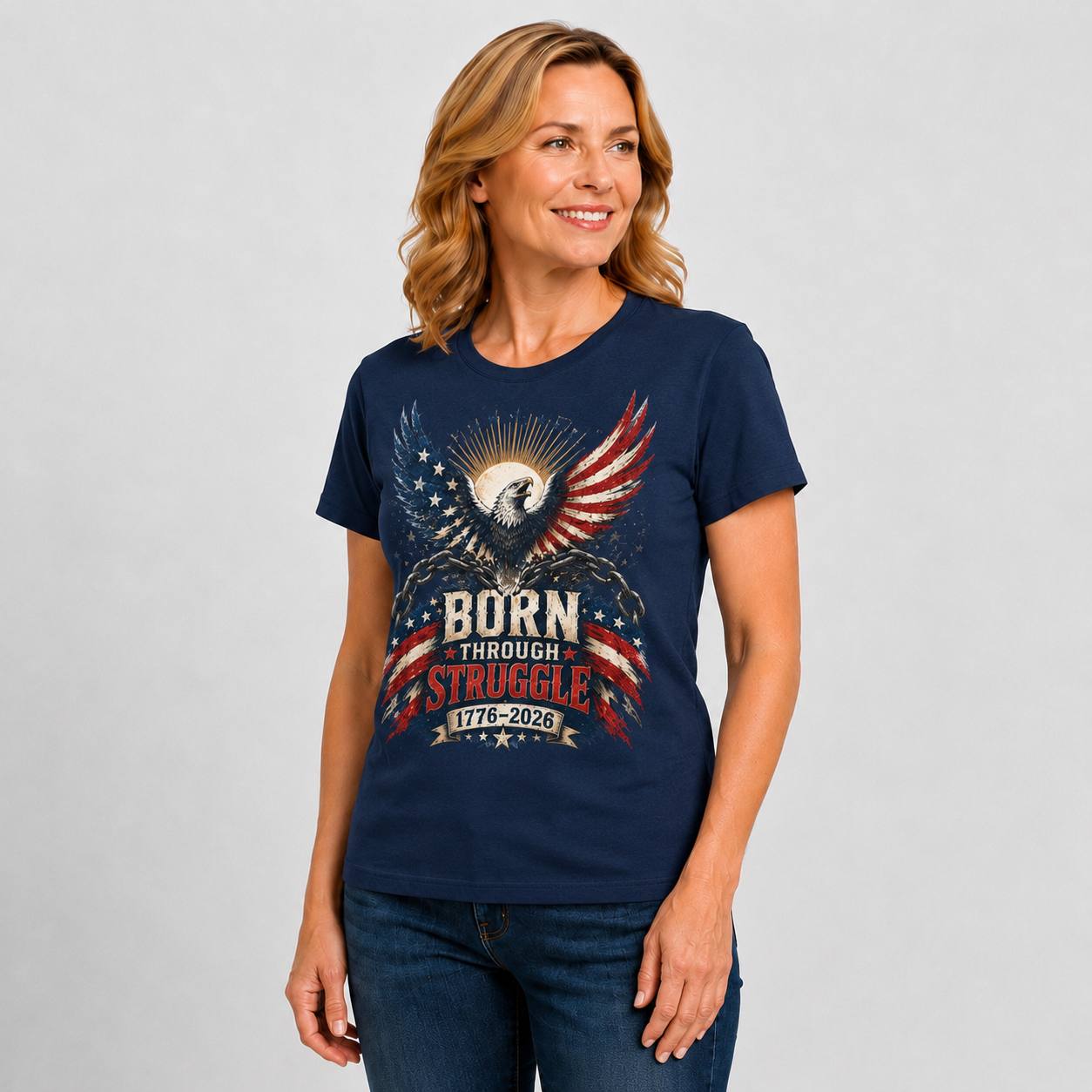 Born Through Struggle — America 250 Tee in Women's navy view 3, additional product view