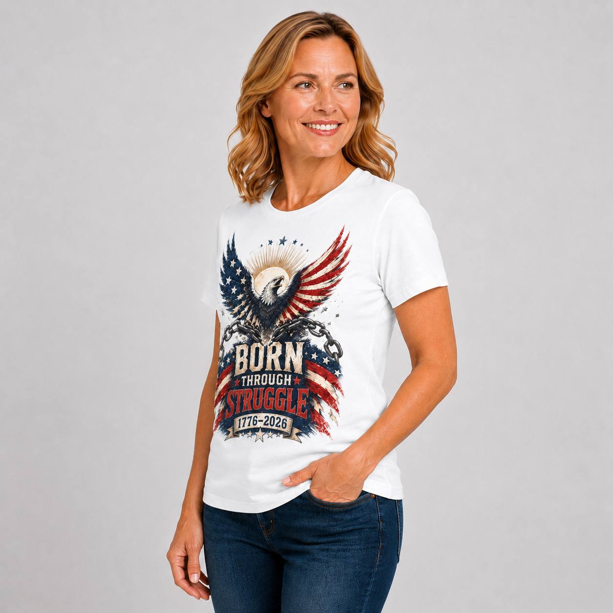 Born Through Struggle — America 250 Tee in Women's white view 2, additional product view