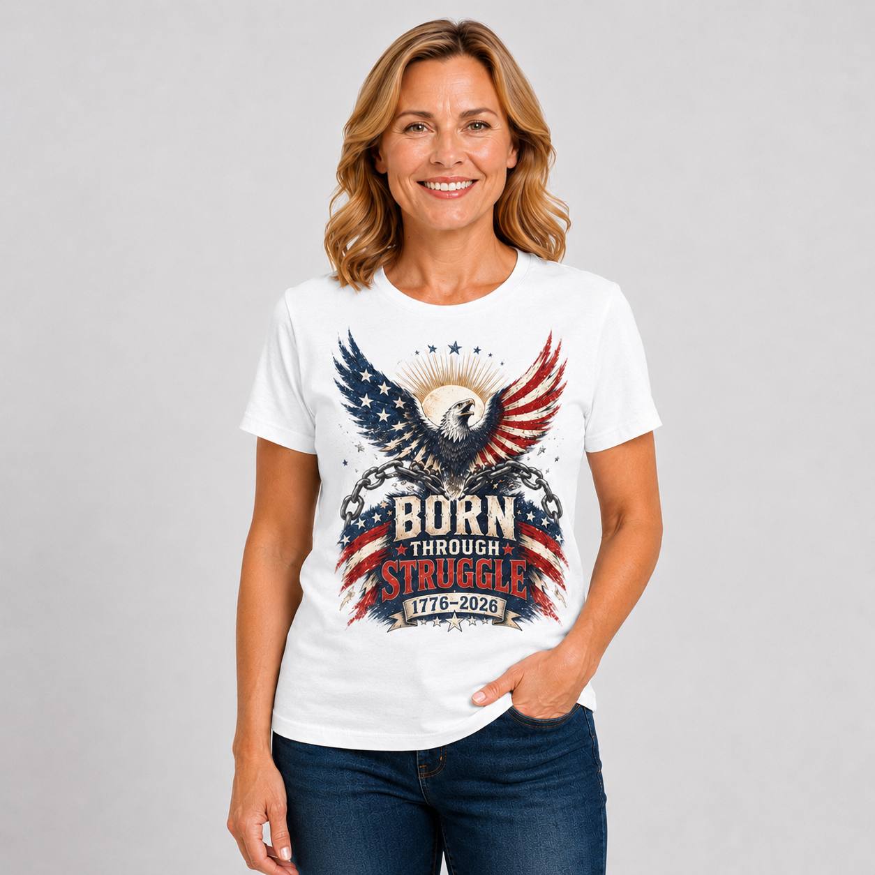 Born Through Struggle — America 250 Tee in Women's white view 3, additional product view