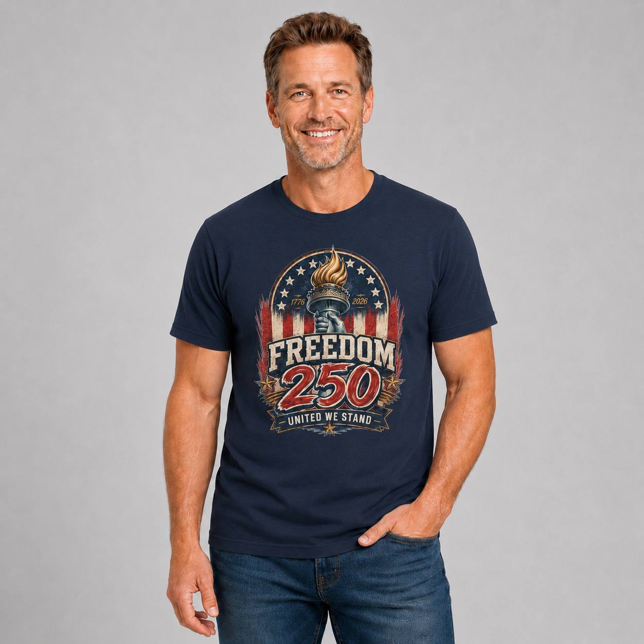 Freedom 250 — United We Stand Tee in Men's navy front view, additional product view